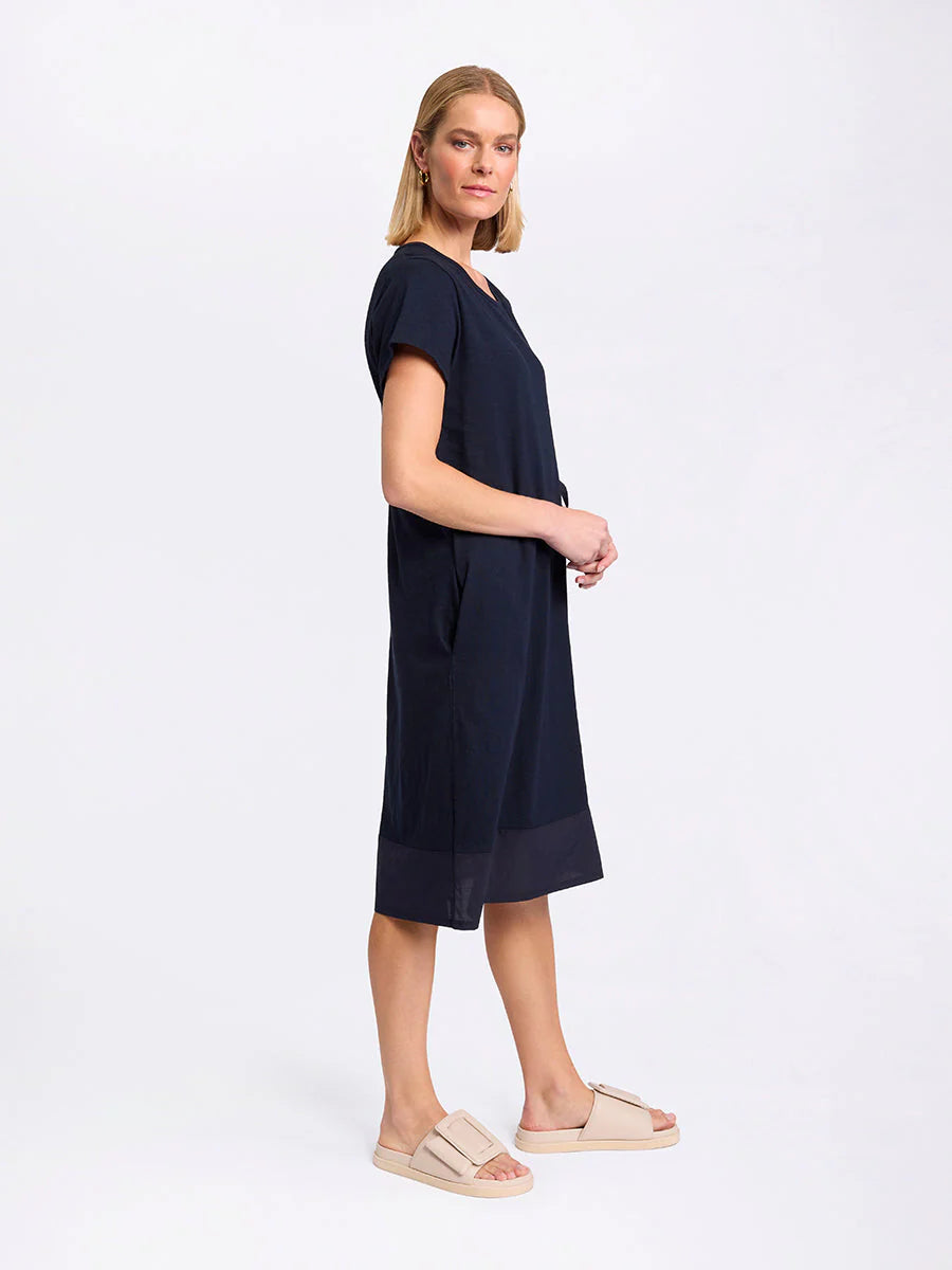 Short Sleeve Spliced Dress YTMS59299 in Navy by Marco Polo - side