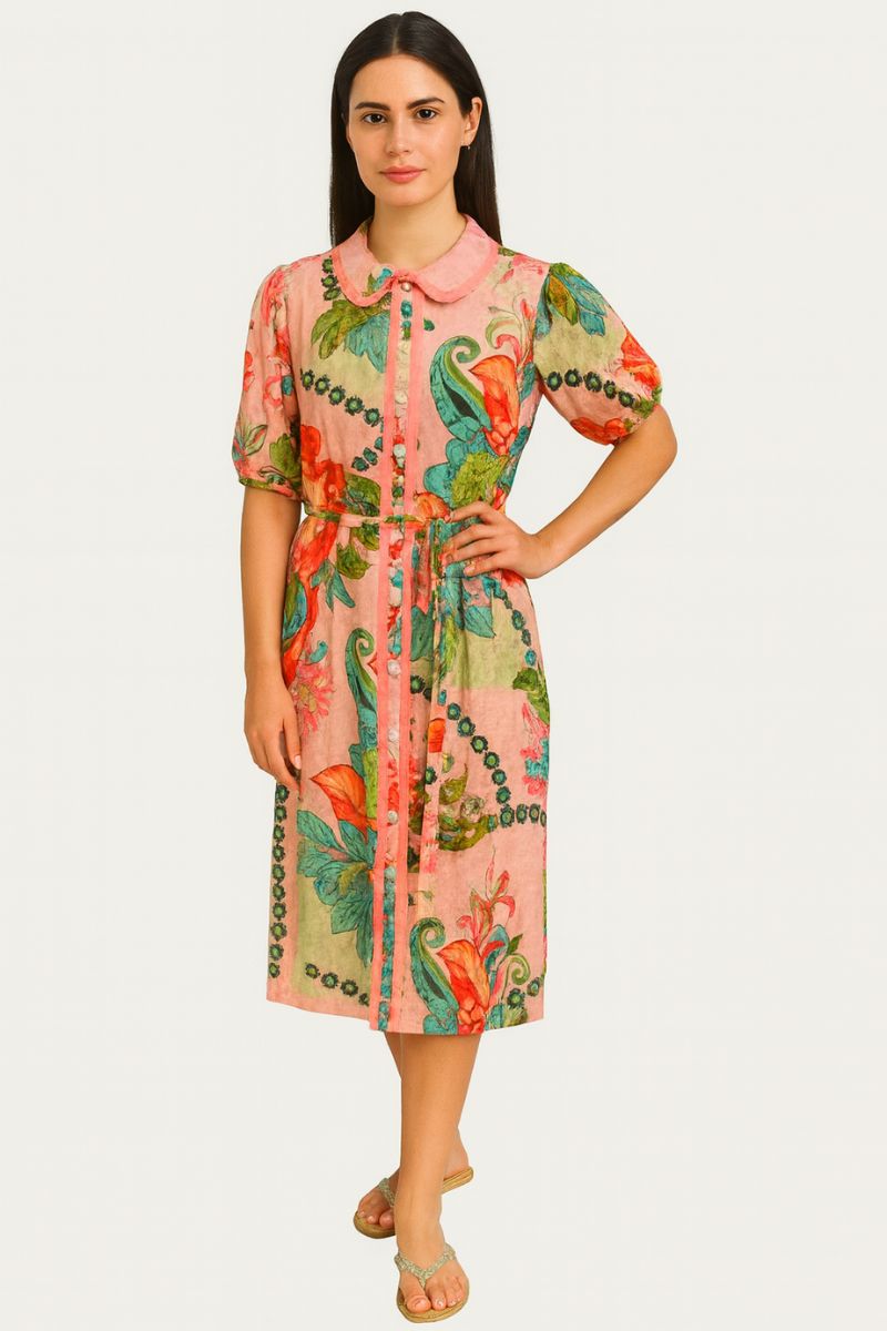 Front on image of women in floral dress