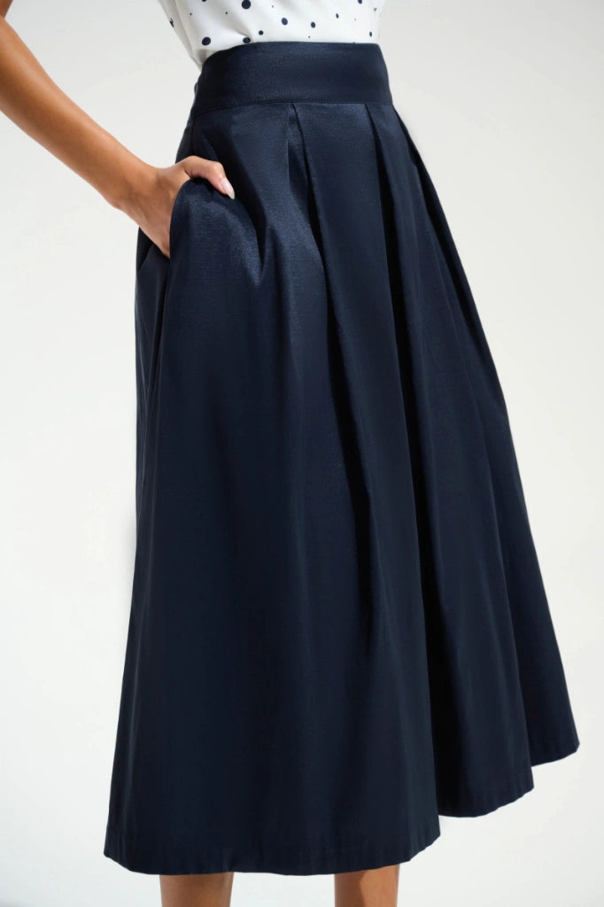 Joseph Ribkoff 261757 Stretch Taffeta Flared Skirt box pleat detail in Midnight Blue