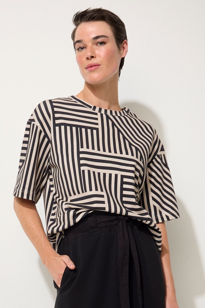 The Spliced Stripe Tee YTMP7497 in stone and black stripe by Marco Polo
