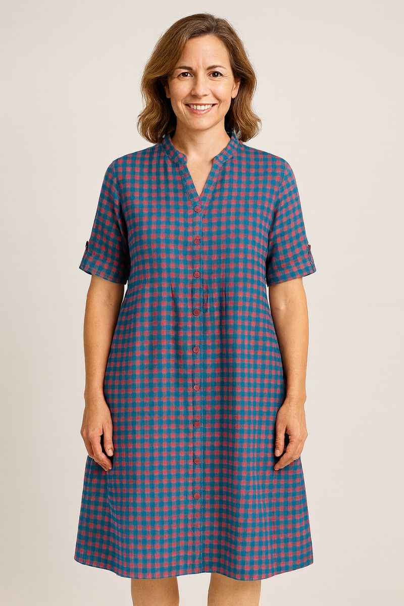 Cotton Button-Through Summer Dress in Fuchsia Jade by St Lori