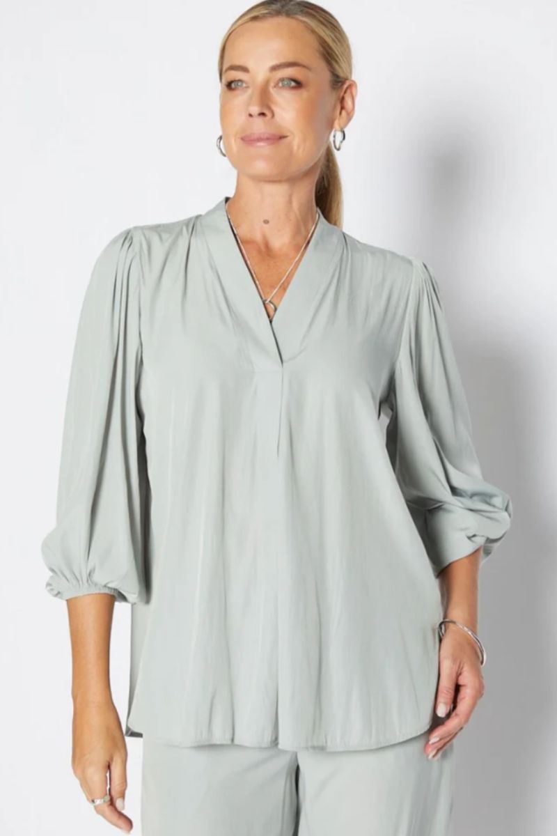 Maple billow tunic in Lustre sage by Philosophy Australia