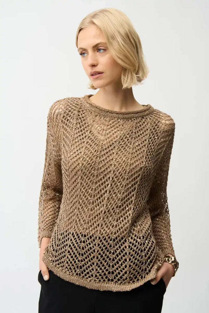 Sequins Yarn Chevron Print Long Sleeve Sweater in Tigers Eye by Joseph Ribkoff in Tigers Eye / S