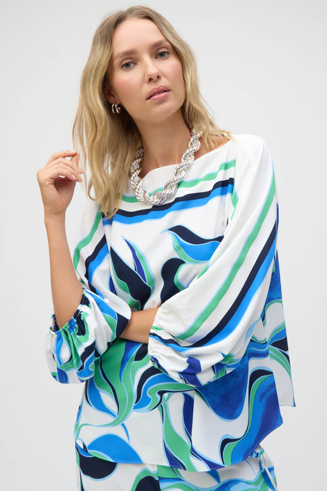Woven Abstract Print Boxy Top 252085 by Joseph Ribkoff