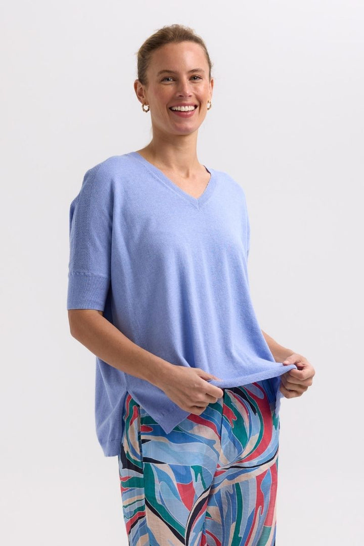 Pointelle Shoulder Top ZP7709 by Zaket & Plover in XS / Light Blue Denim