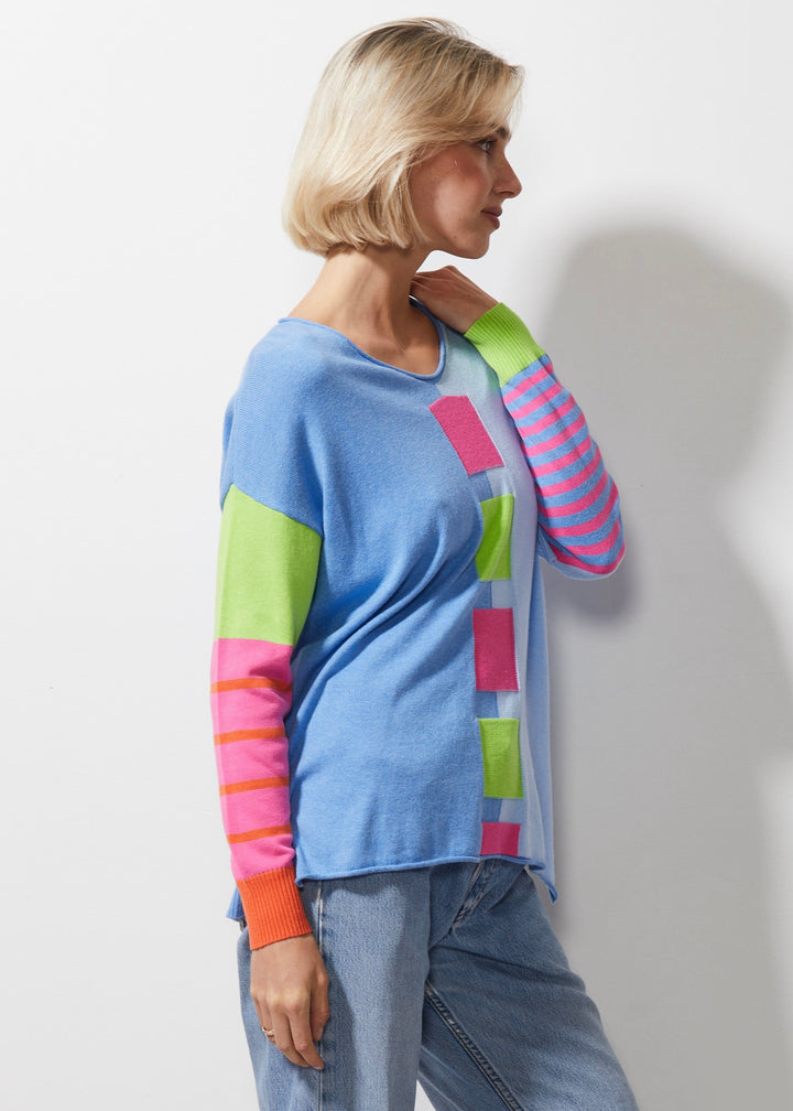 Intarsia Squares Jumper ZP6609 in Chambray by Zaket & Plover