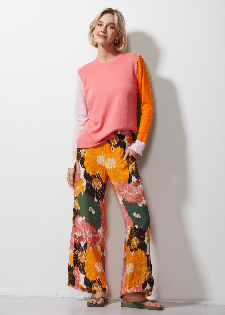 Colour Block Jumper ZP6617 in Flamingo by Zaket & Plover