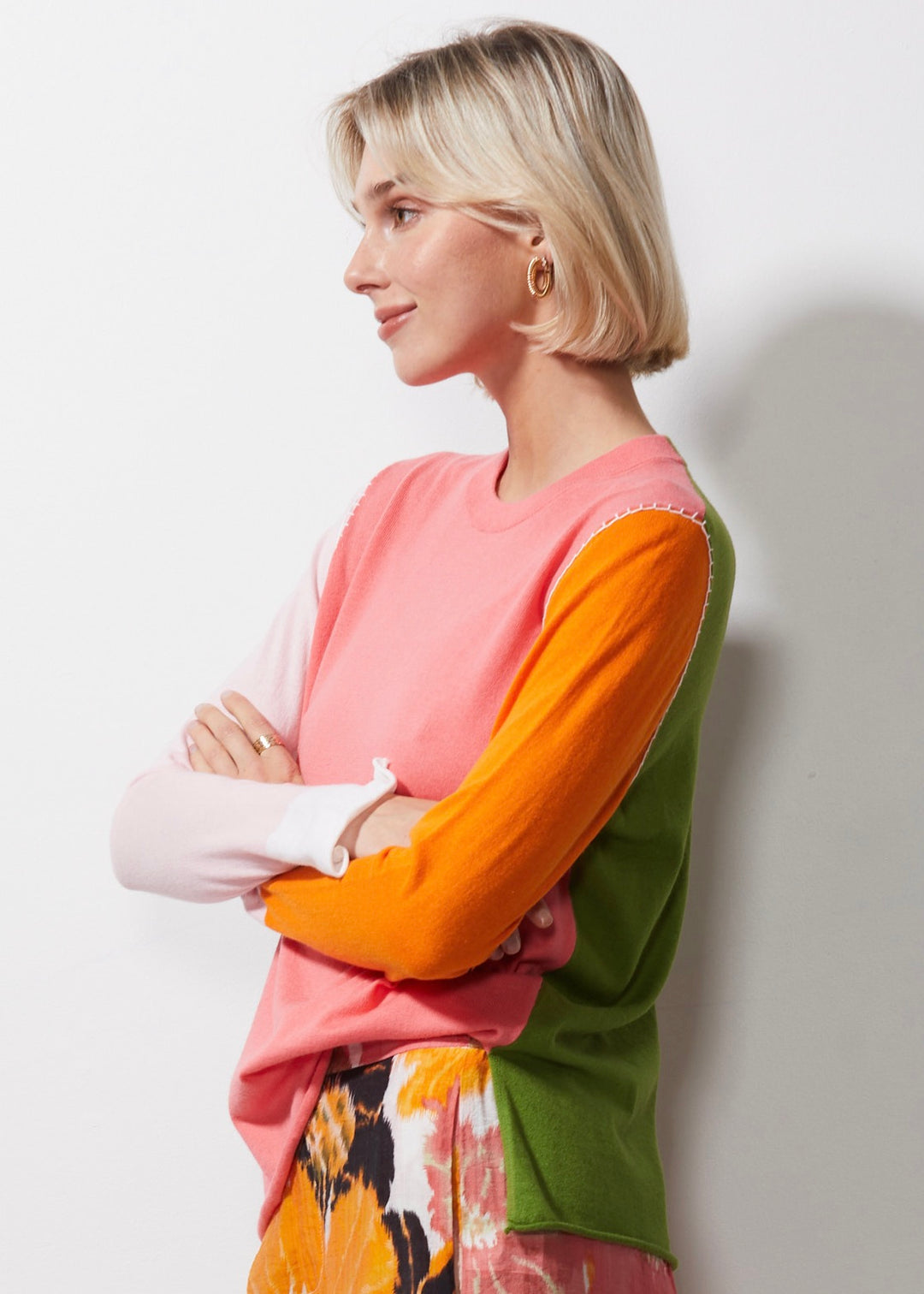 Colour Block Jumper ZP6617 in Flamingo by Zaket & Plover