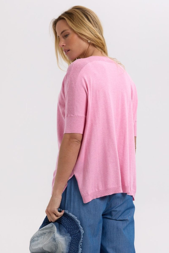 Pointelle Shoulder Top ZP7709 by Zaket & Plover in Pink / XS