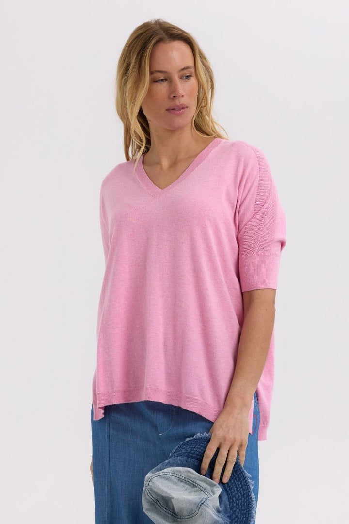Pointelle Shoulder Top ZP7709 by Zaket & Plover in Pink / XS