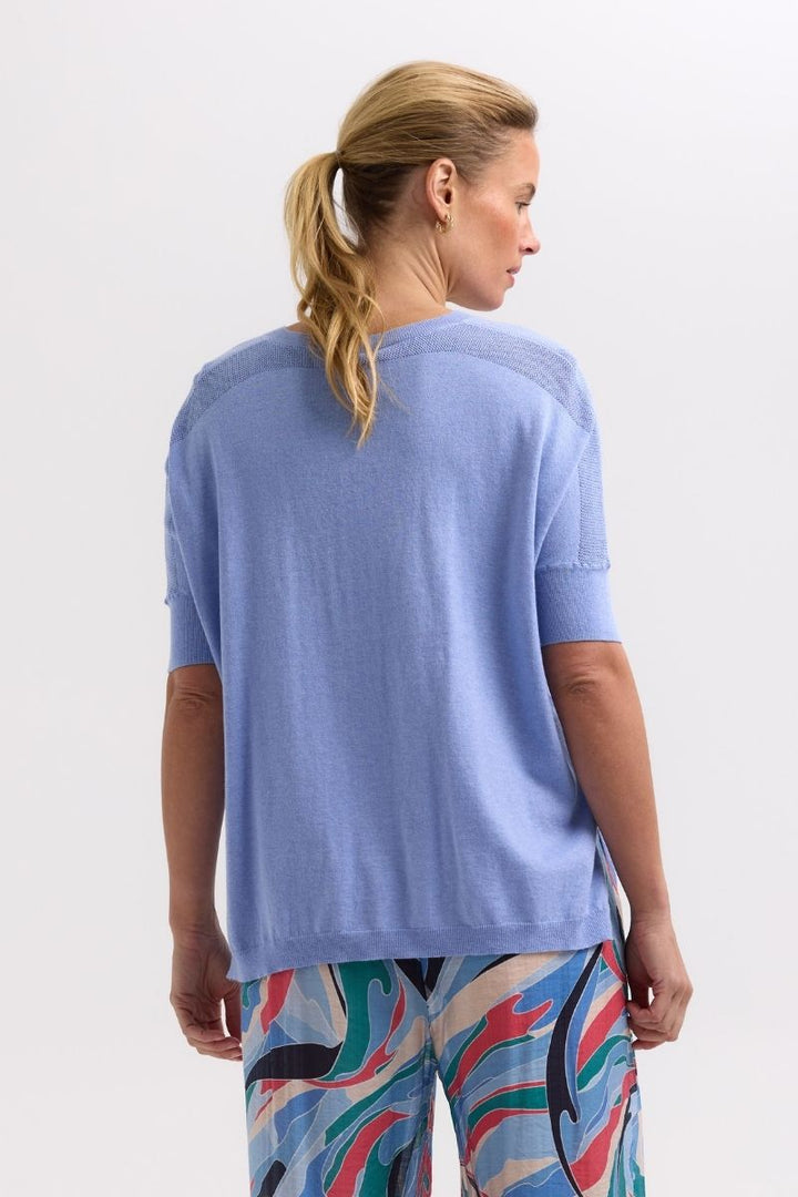 Pointelle Shoulder Top ZP7709 by Zaket & Plover in XS / Light Blue Denim