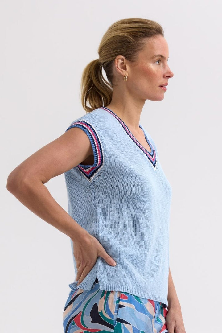 Stripe Trim Top ZP7722 by Zaket & Plover in powder in Powder / S