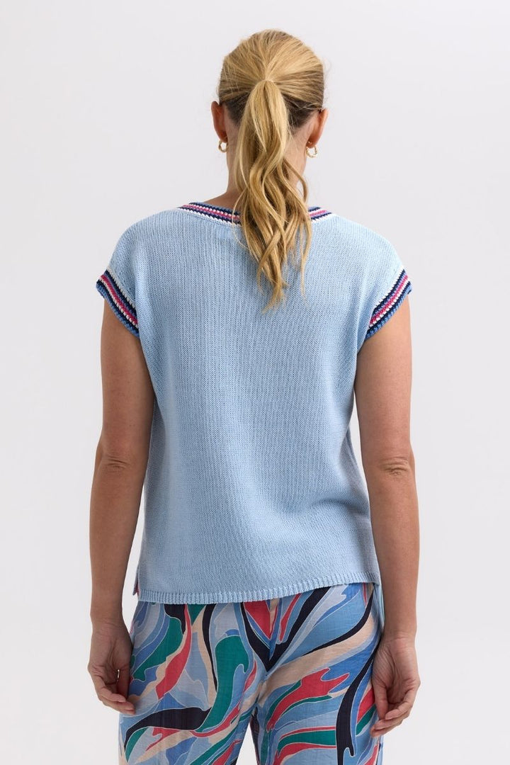Stripe Trim Top ZP7722 by Zaket & Plover in powder in Powder / S