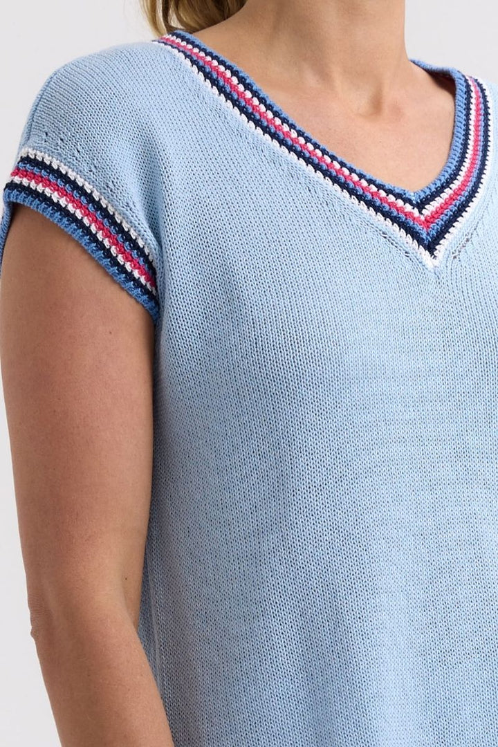 Stripe Trim Top ZP7722 by Zaket & Plover in powder in Powder / S