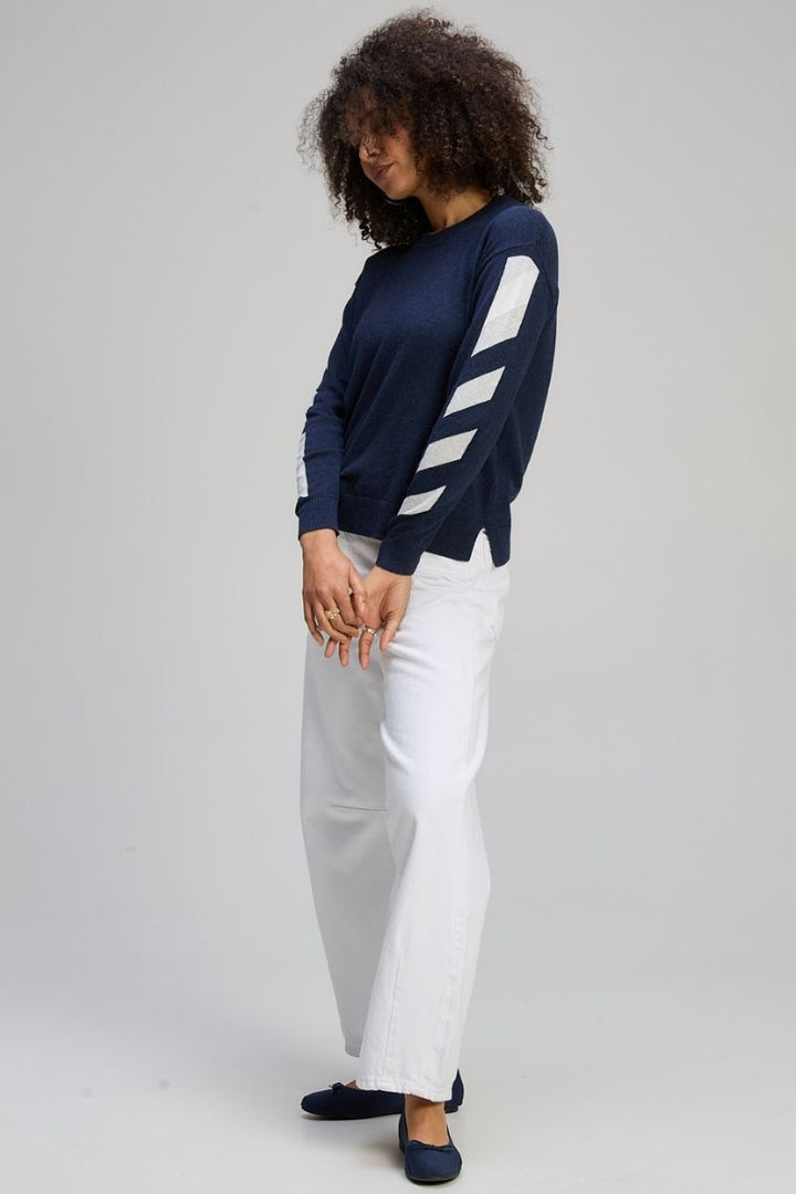 Dark Denim Accent Sleeve Jumper by Zaket & Plover in Dark Blue Denim / S