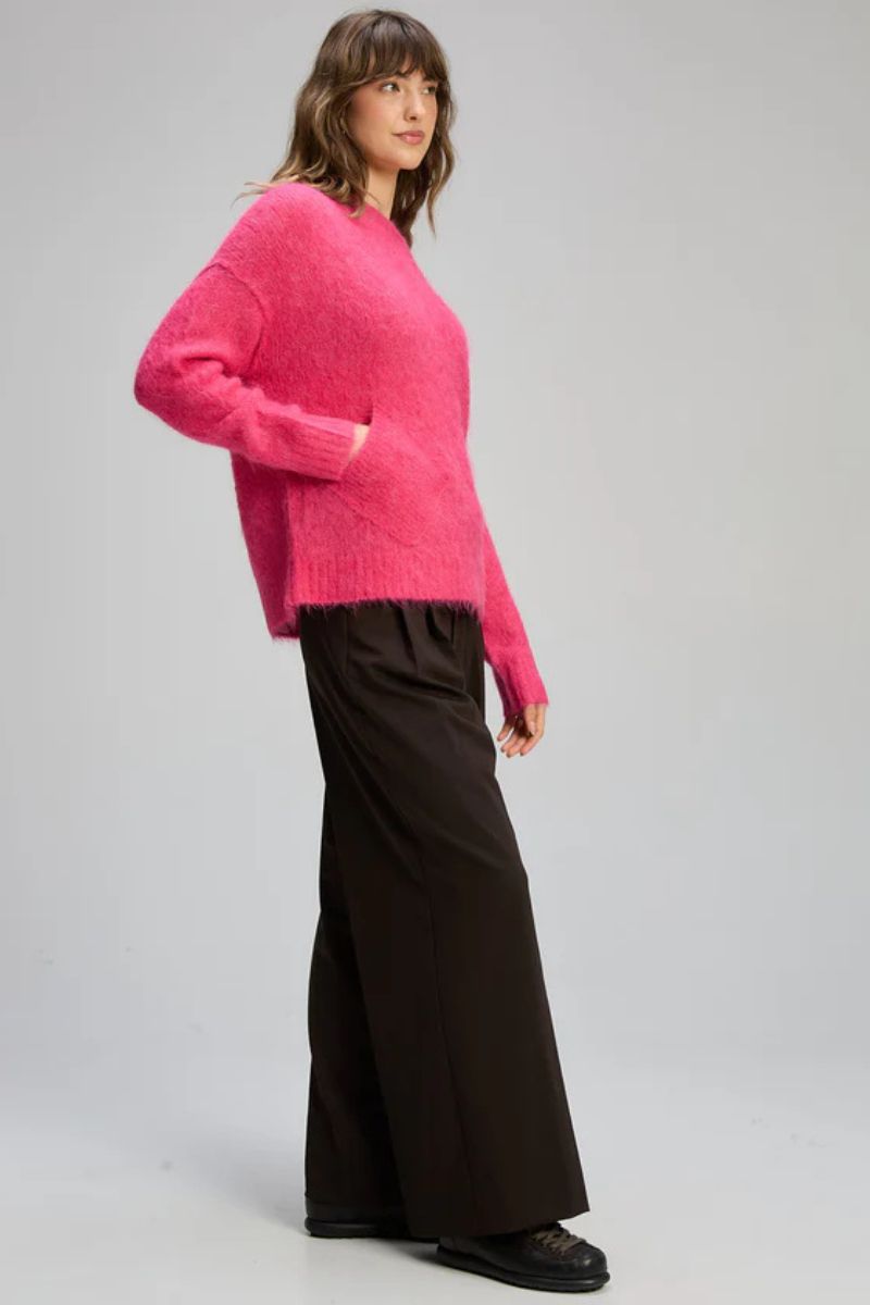 Woman wearing Alpaca Jumper in Pink by Zaket & Plover ZP8110 side view