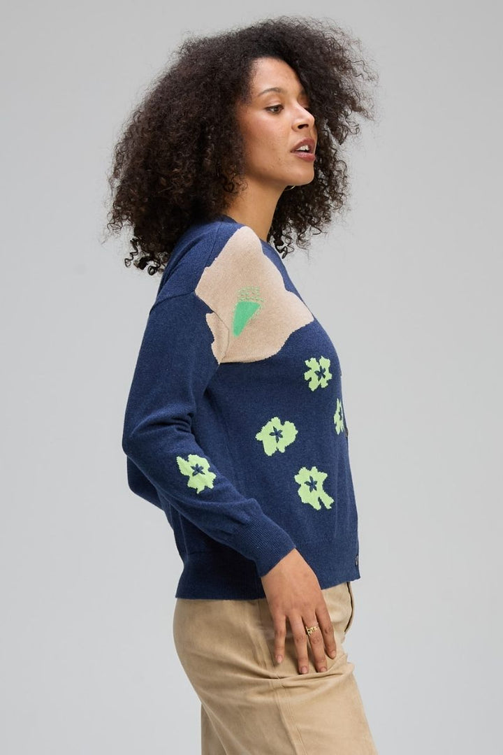 Play Petal Cardigan in Denim by Zaket & Plover in Dark Blue Denim / S