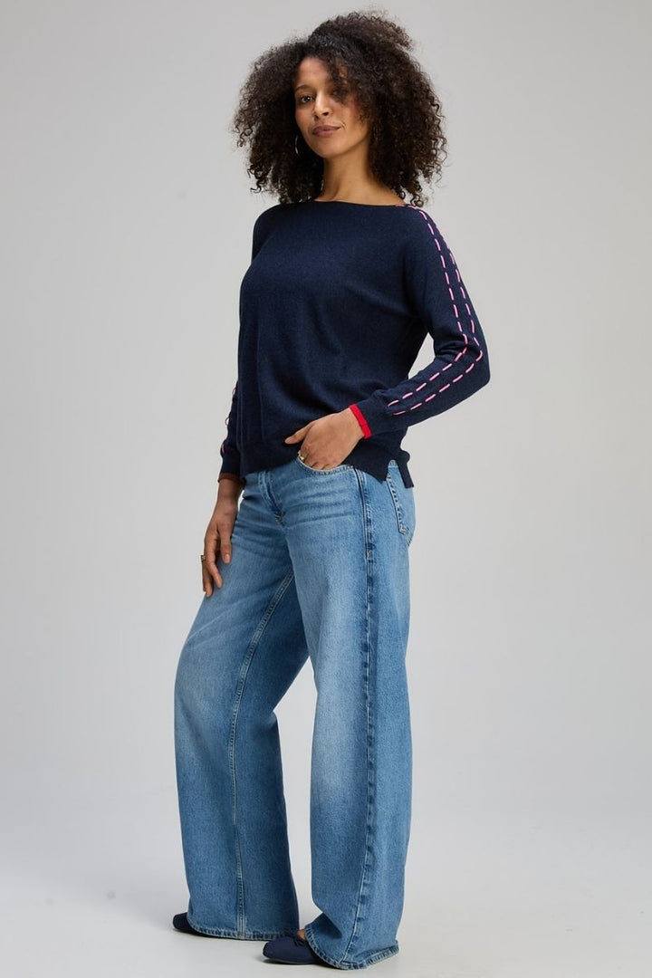 Threaded Sleeve Jumper in Dark Denim by Zaket & Plover in Dark Blue Denim / S
