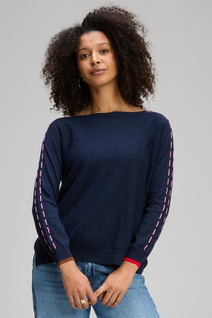 Threaded Sleeve Jumper in Dark Denim by Zaket & Plover in Dark Blue Denim / S