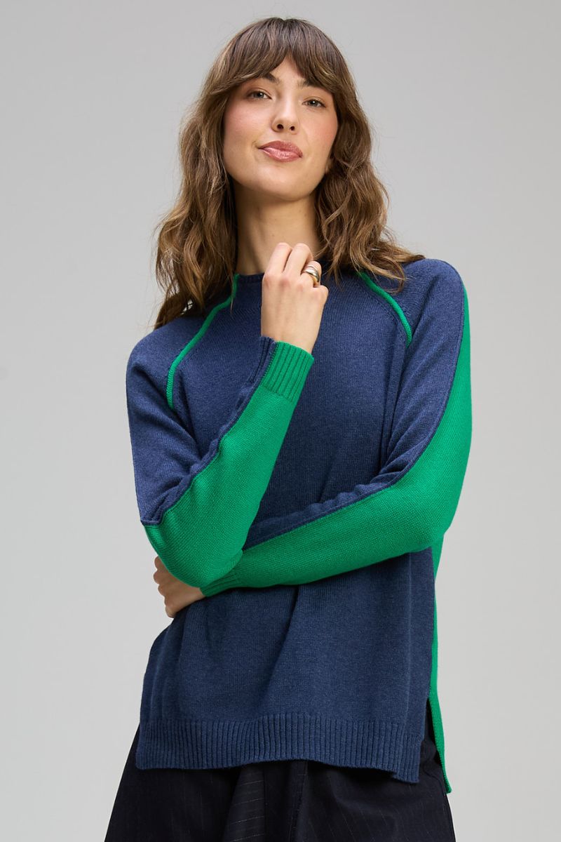 Woman wearing 2 way funnel jumper by Zaket & Plover ZP8125 Front view