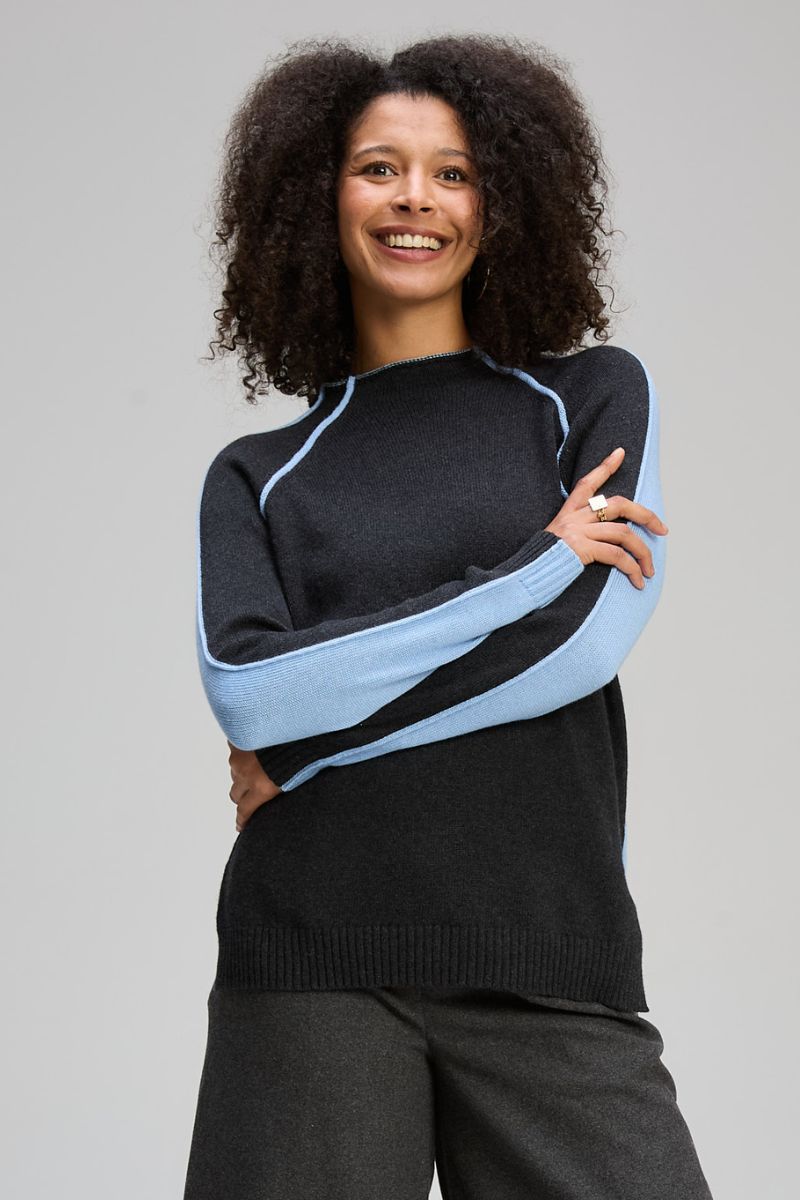 Woman wearing 2 way funnel jumper by Zaket & Plover ZP8125 front view