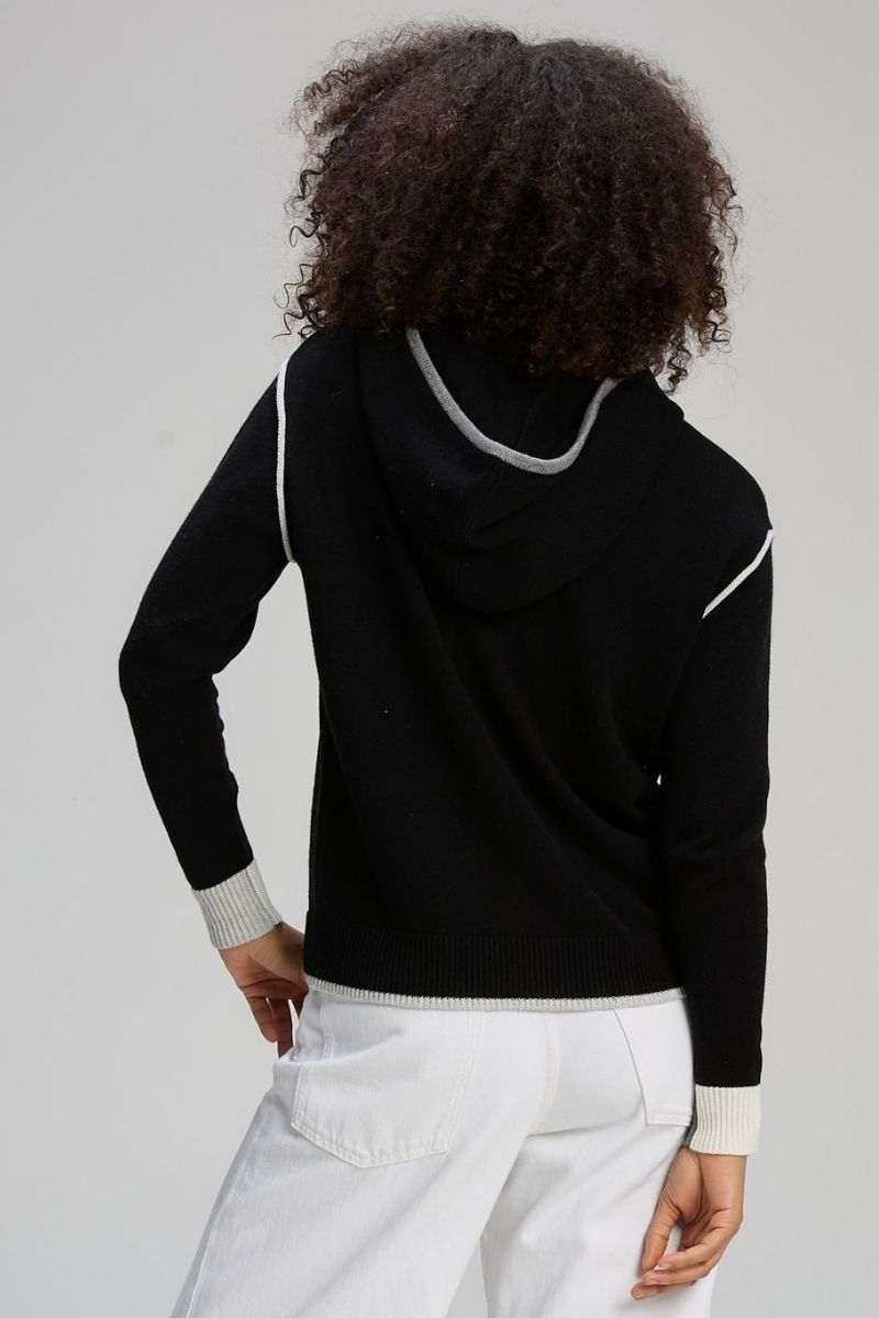 Woman wearing Threaded Hoodie in Black by Zaket & Plover ZP8128 back view