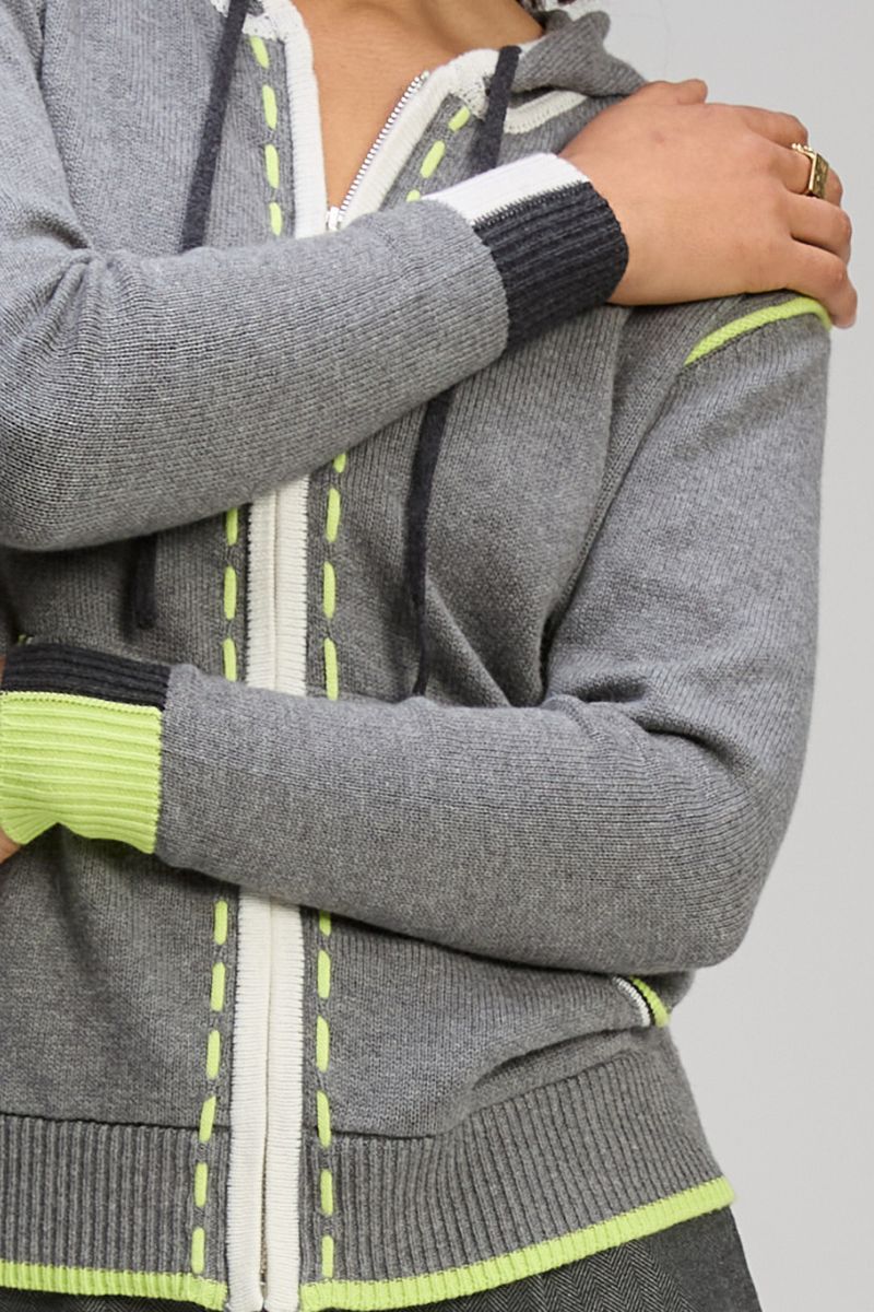 Woman wearing Threaded Hoodie in cloud by Zaket & Plover ZP8128 full length styling