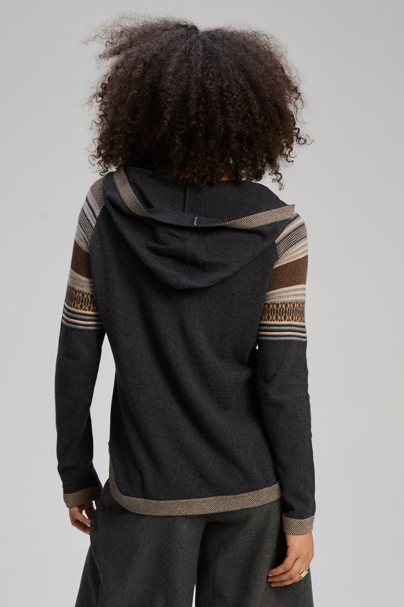 Woman wearing Apres Hoodie in Charcoal by Zaket & Plover ZP8129 back view