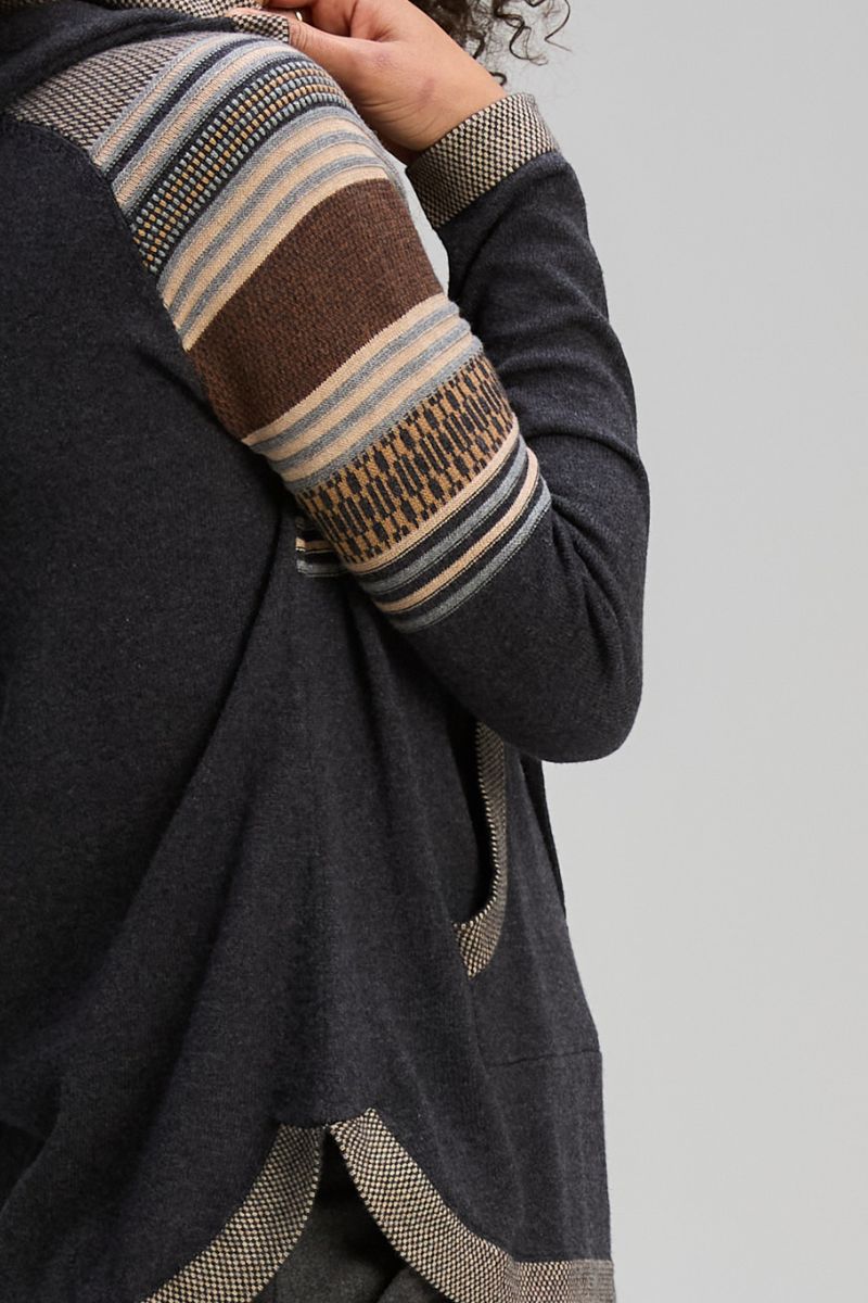 Woman wearing Apres Hoodie in Charcoal by Zaket & Plover ZP8129 sleeve detail