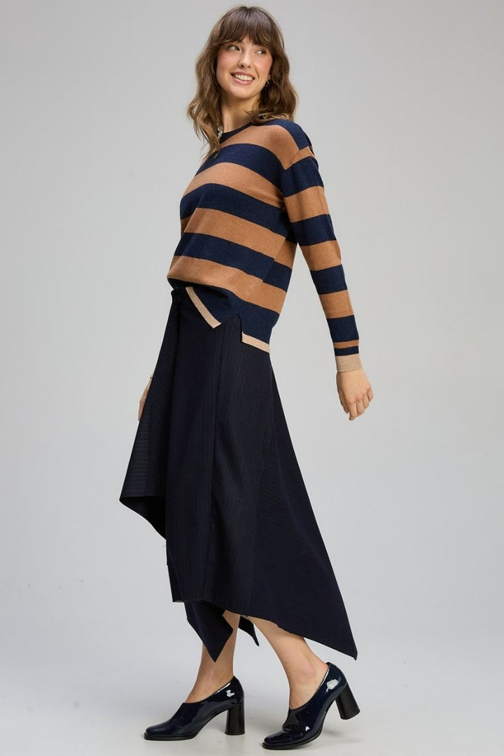 Stripe Clash Jumper in Dark Denim by Zaket & Plover in Dark Blue Denim / S