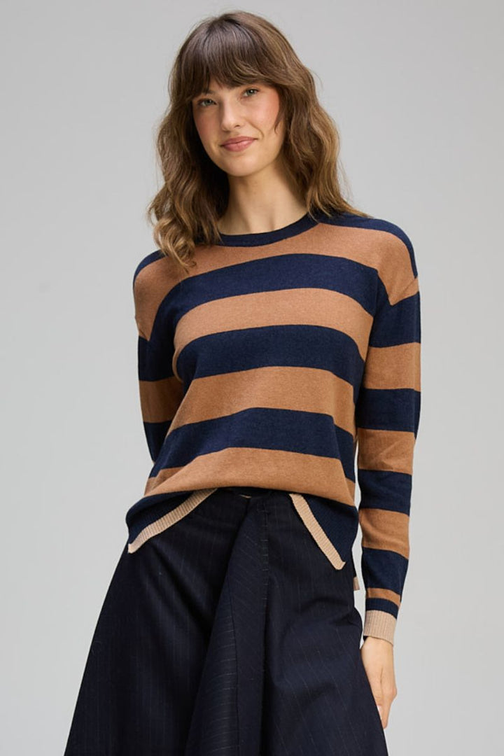 Stripe Clash Jumper in Dark Denim by Zaket & Plover in Dark Blue Denim / S
