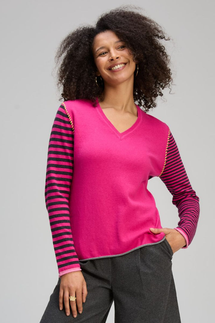 Varied Stripe V Essential in Magenta by Zaket & Plover in Hot Pink / S