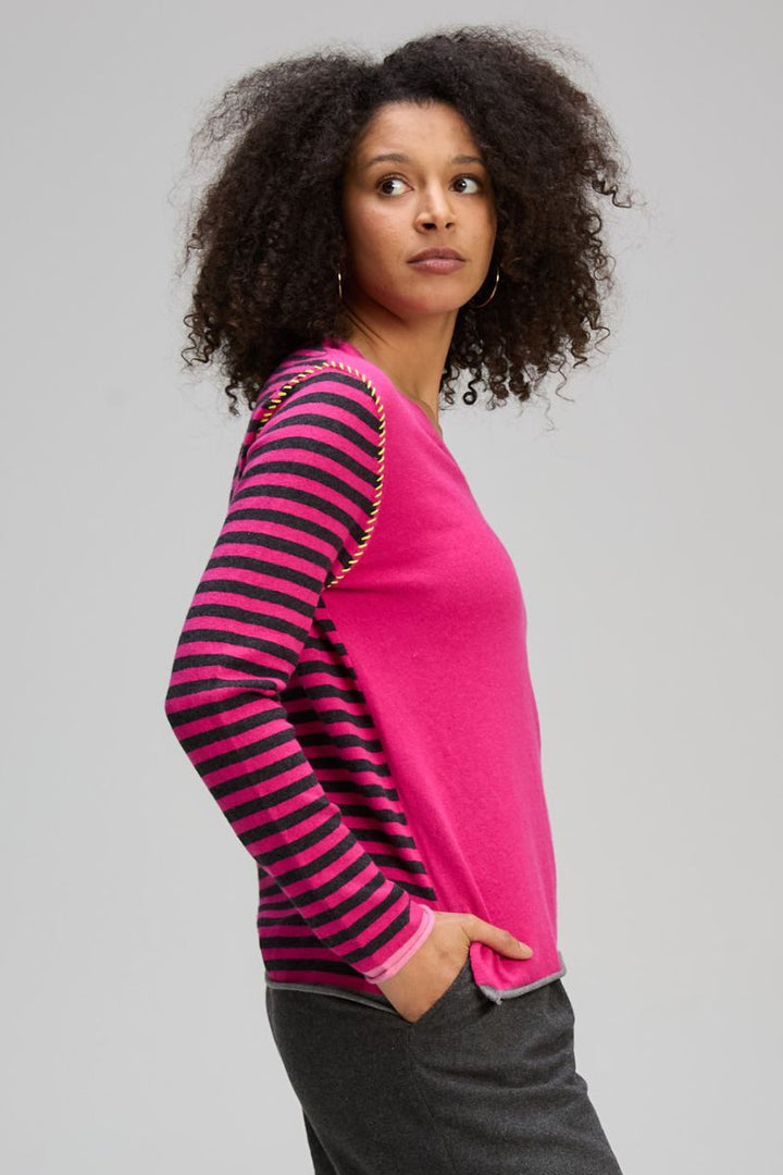 Varied Stripe V Essential in Magenta by Zaket & Plover in Hot Pink / S