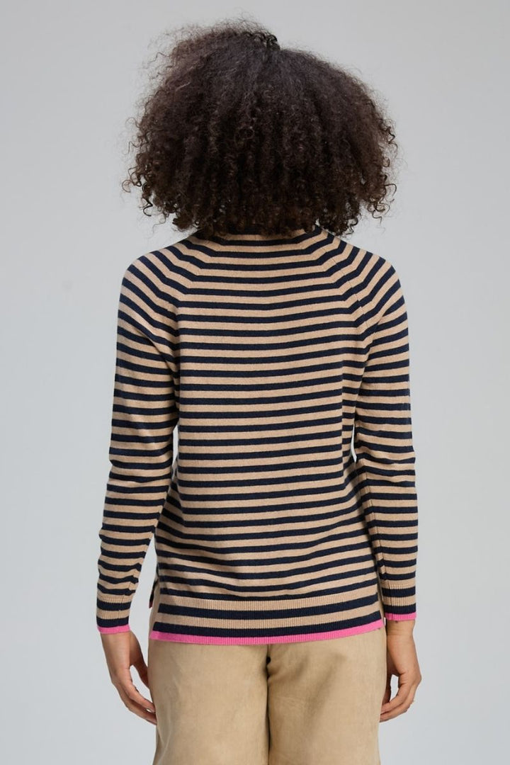 Striped V Essential in Navy & Camel by Zaket & Plover in Dark Blue Denim / XS