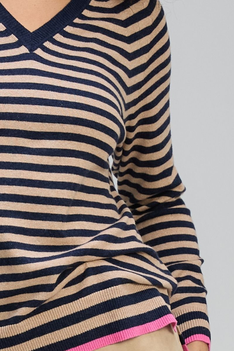 Striped V Essential in Navy & Camel by Zaket & Plover