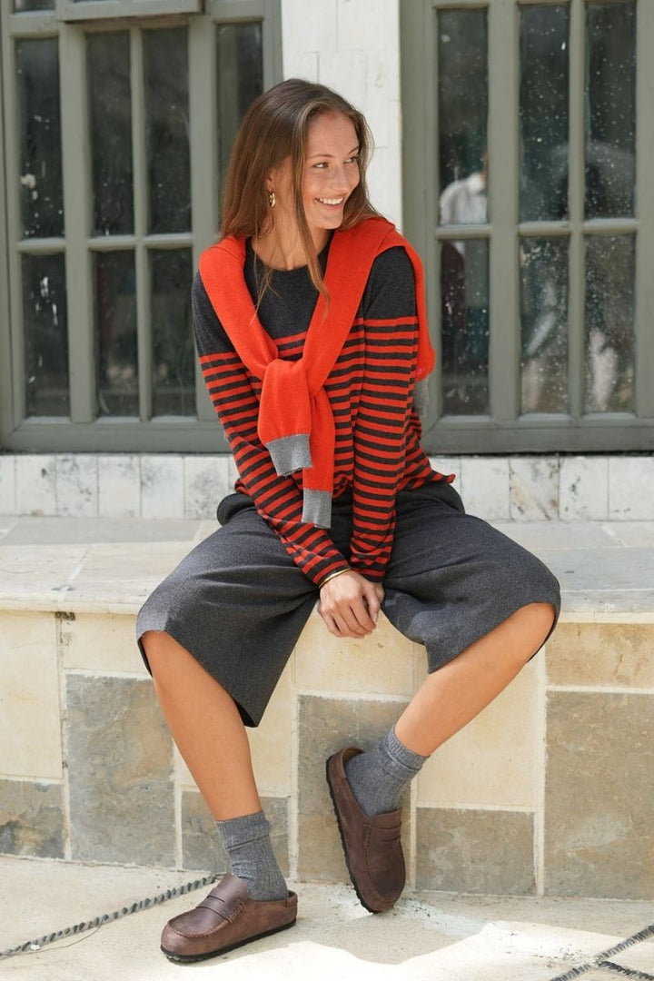 Detail Stripe Crew in Charcoal by Zaket & Plover in Charcoal / XS