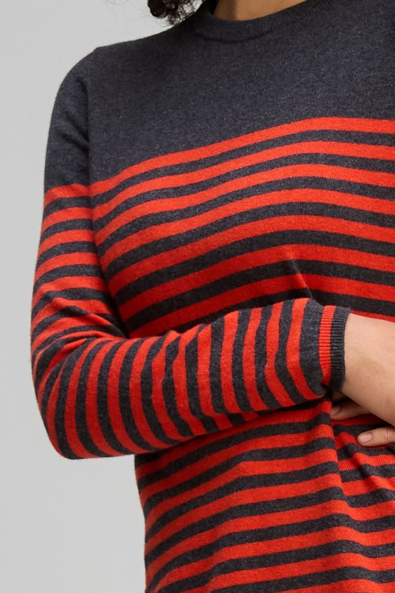 Woman wearing Detail Stripe Crew in Charcoal by Zaket & Plover ZP8143 stripe detail