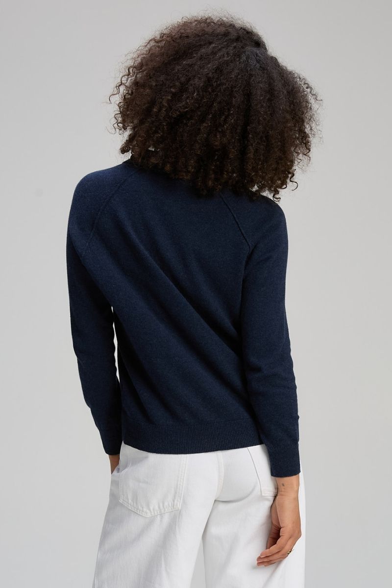 Woman wearing Henley Essential in Dark Denim by Zaket & Plover ZP8147 back view