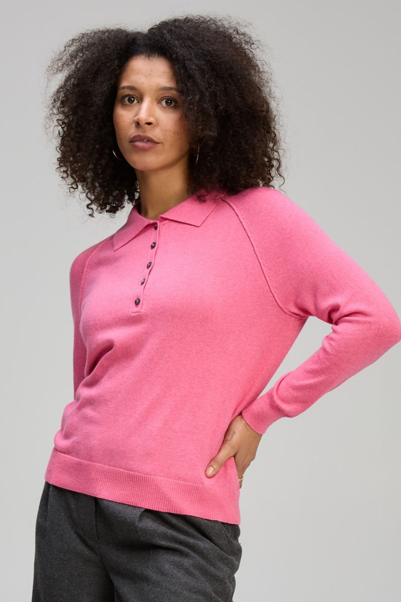 Woman wearing Henley Essential in Rhubarb by Zaket & Plover ZP8147 sleeve detail