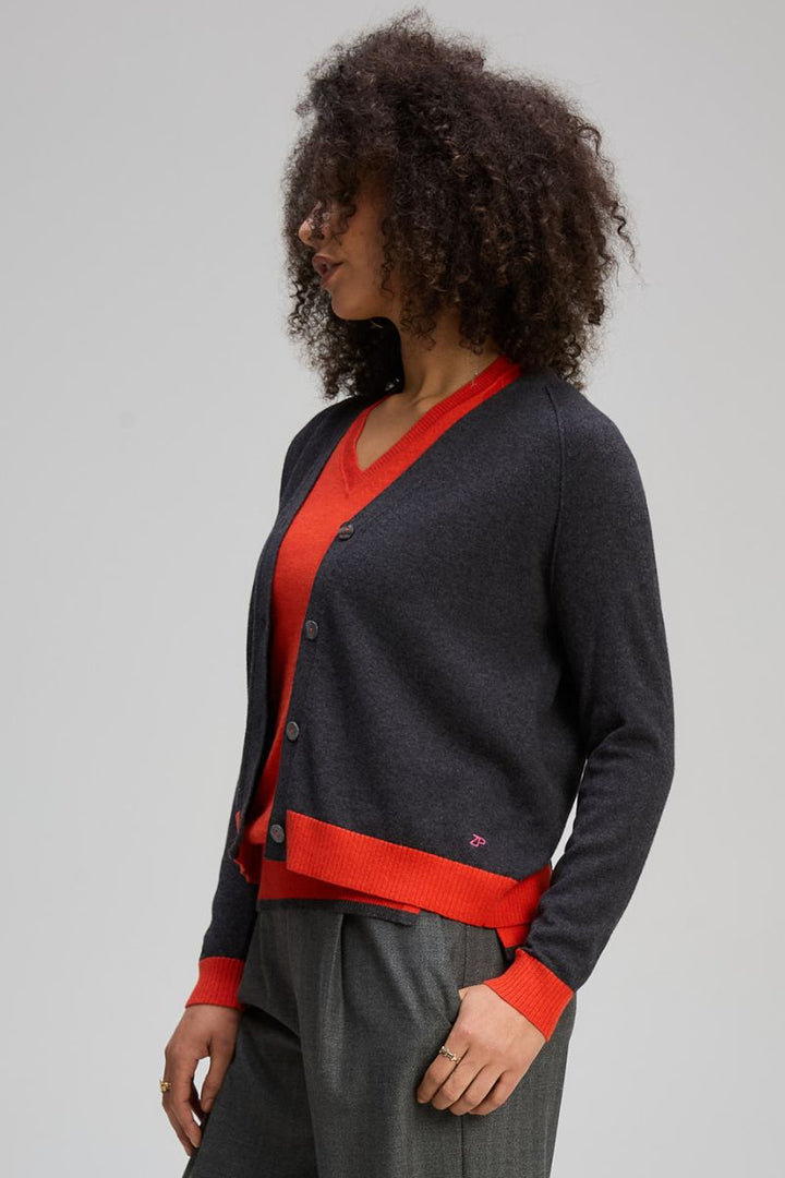 V Neck Essential Cardigan in Charcoal by Zaket & Plover in Charcoal / XS