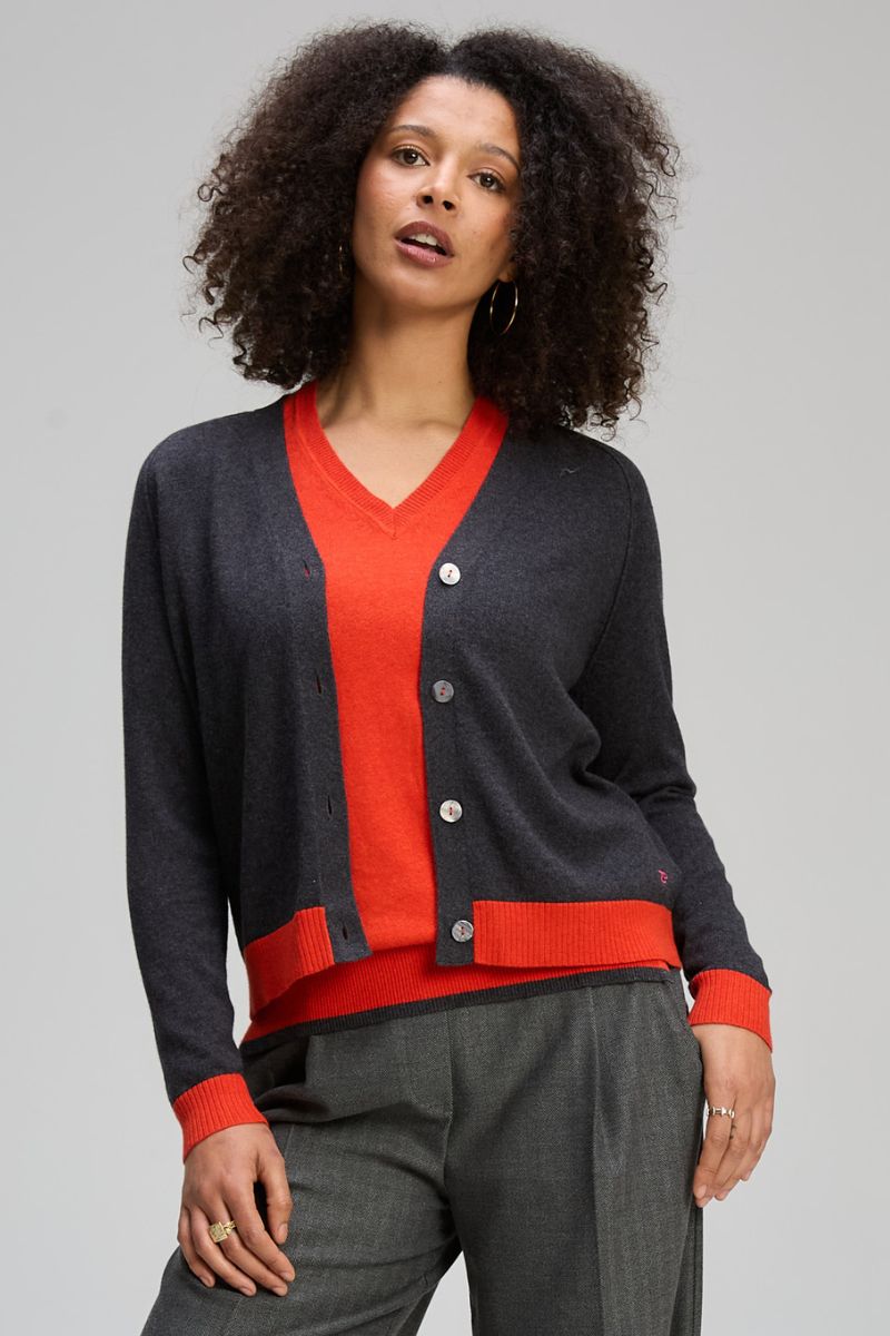 V Neck Essential Cardigan in Charcoal by Zaket & Plover