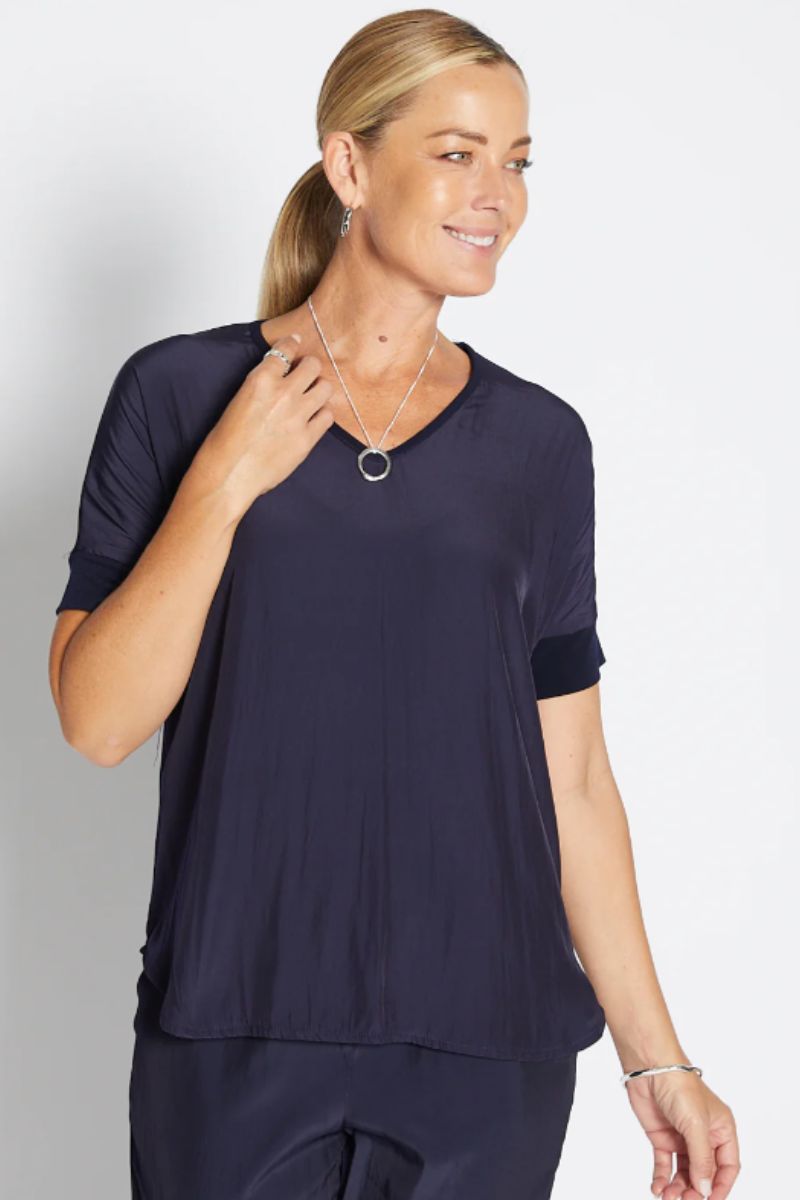 Angie V Spliced tee in navy by Philosophy