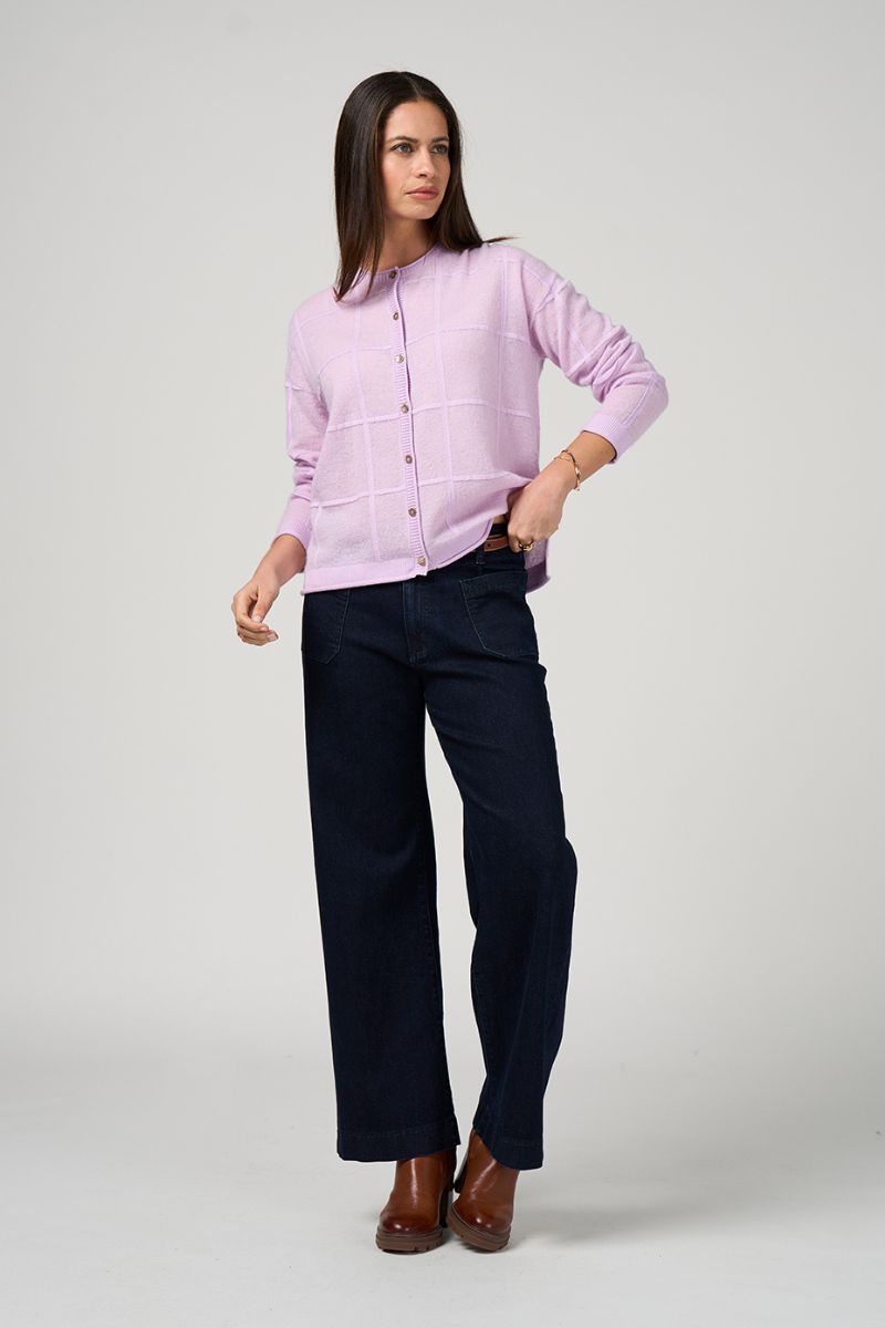 Woman wearing Loobies Story LSK2604 crew neck cardigan styled casually