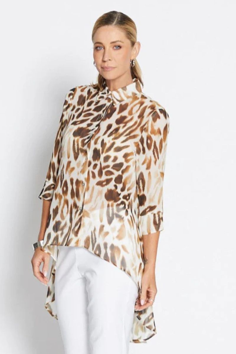 Aurelia 3/4 Hi Low Shirt in Panthera Print by Philosophy