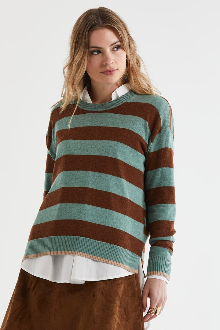 Block Stripe Crew in Moss ZP7127 by Zaket & Plover