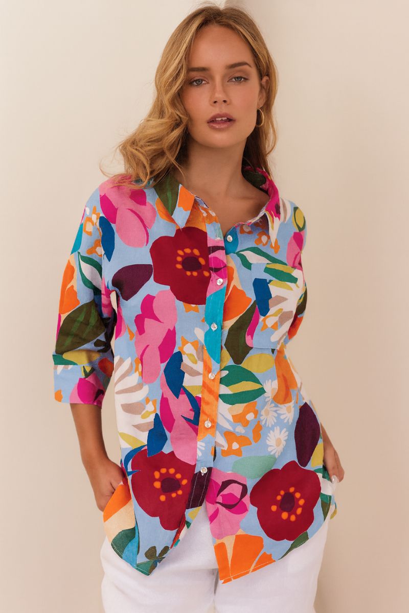 Bloom Burst 3/4 sleeved linen shirt by Kaleido for See Saw