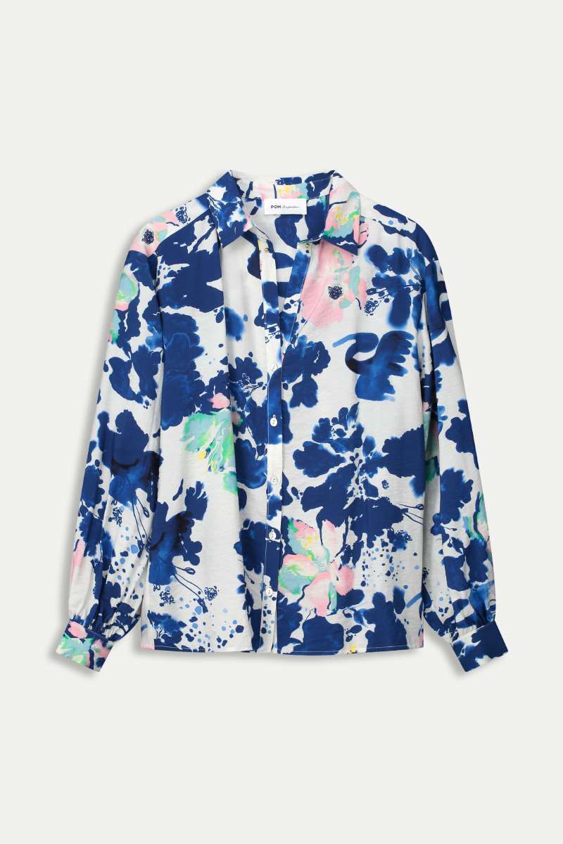 Blouse SP7729 in Violet Crane Birds Blue by POM Amsterdam