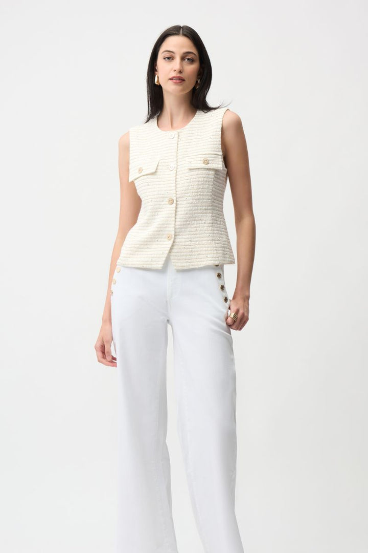 Boucle fitted vest with gold Buttons 261113 by Joseph Ribkoff in 8 / Cream