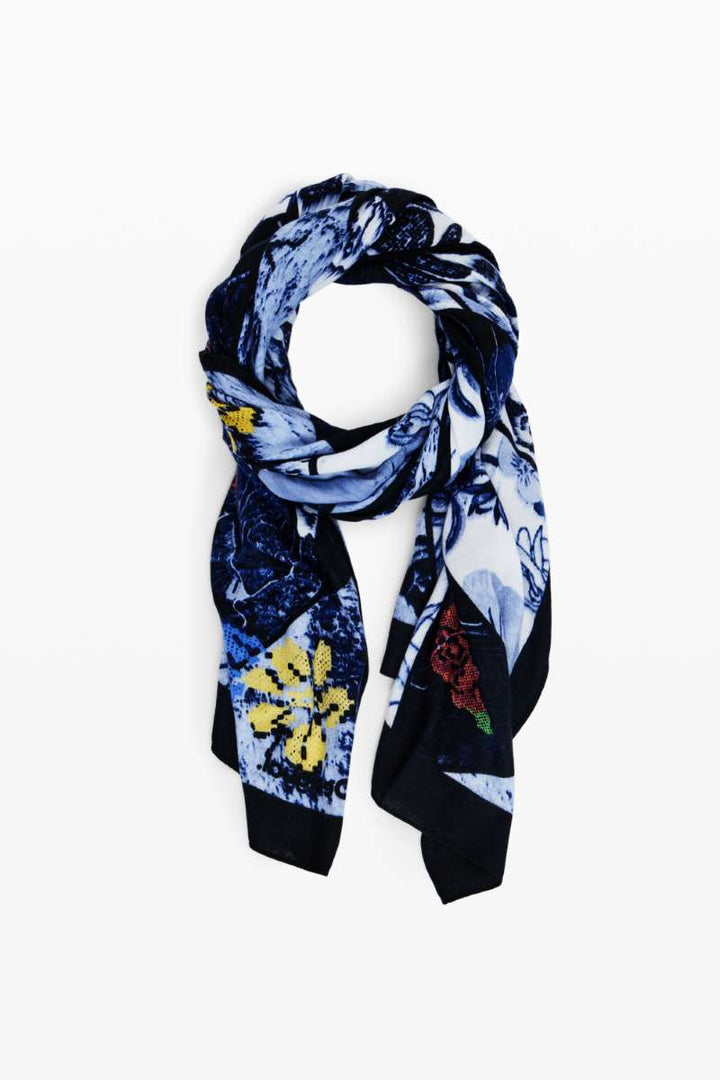 Denim Flowers Rectangle Foulard in Navy 24WAWA12 by Desigual