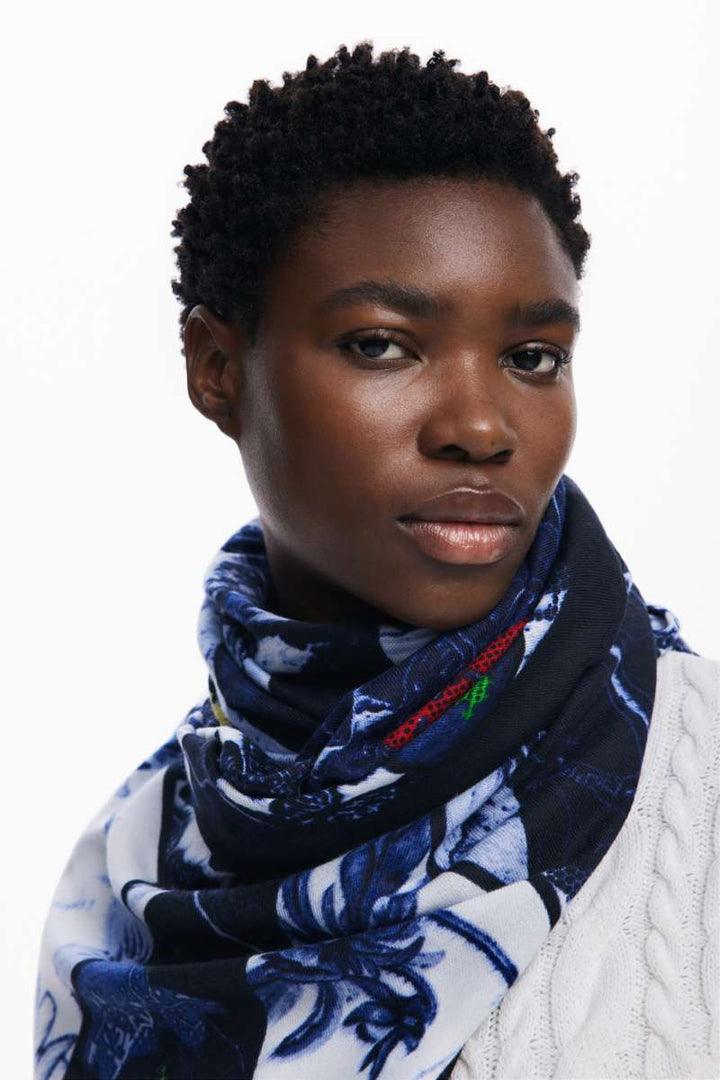 Denim Flowers Rectangle Foulard in Navy 24WAWA12 by Desigual